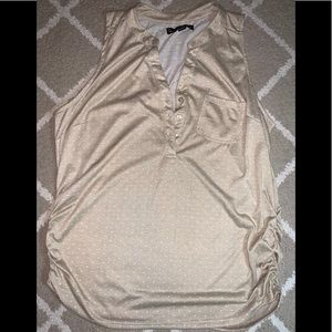 Tan with white polka dots shirt